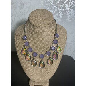 Charming Charlie Statement Necklace With Purple Stones & Iridescent Teardrop Cha
